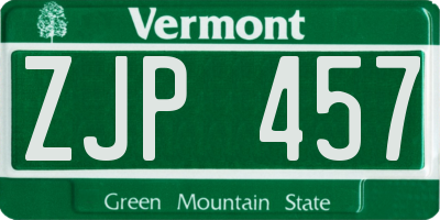 VT license plate ZJP457