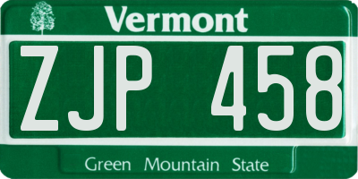 VT license plate ZJP458