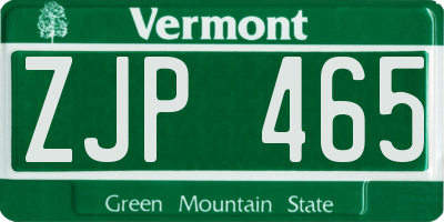 VT license plate ZJP465