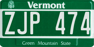 VT license plate ZJP474
