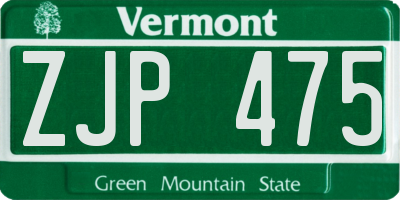 VT license plate ZJP475