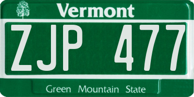 VT license plate ZJP477