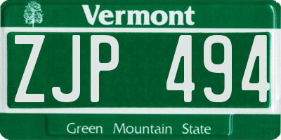 VT license plate ZJP494