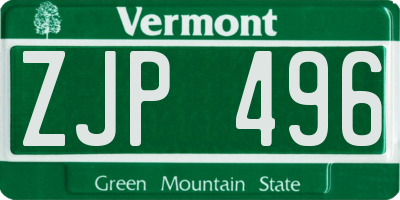 VT license plate ZJP496