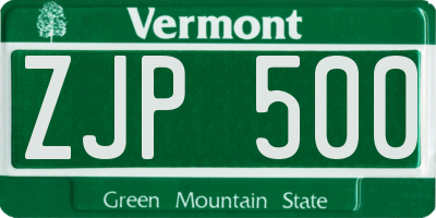 VT license plate ZJP500