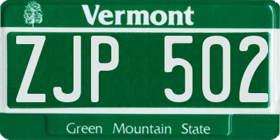 VT license plate ZJP502