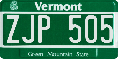 VT license plate ZJP505