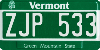 VT license plate ZJP533