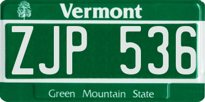VT license plate ZJP536