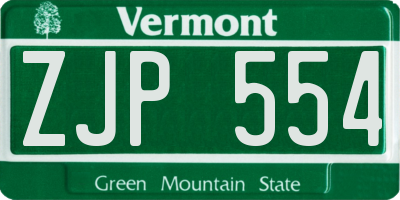VT license plate ZJP554
