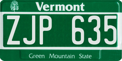 VT license plate ZJP635