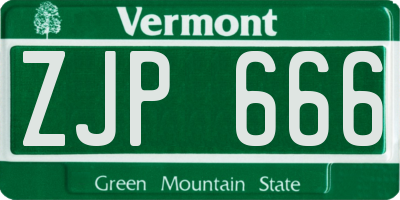 VT license plate ZJP666