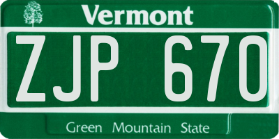 VT license plate ZJP670
