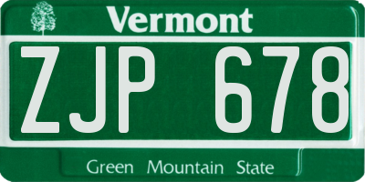 VT license plate ZJP678