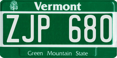 VT license plate ZJP680