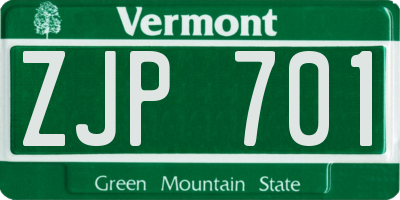 VT license plate ZJP701