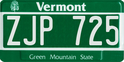 VT license plate ZJP725