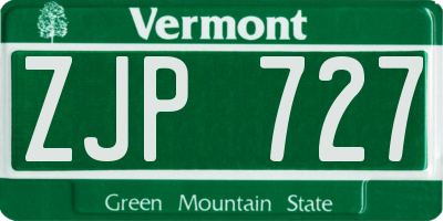 VT license plate ZJP727