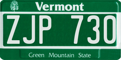 VT license plate ZJP730