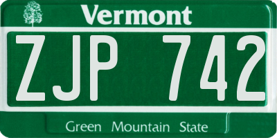 VT license plate ZJP742