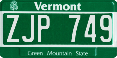VT license plate ZJP749