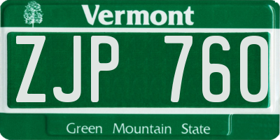 VT license plate ZJP760