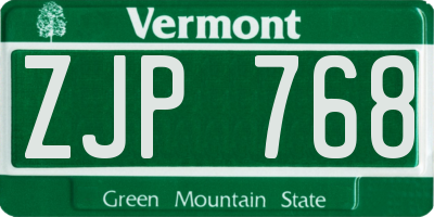 VT license plate ZJP768