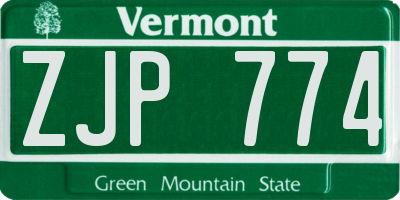 VT license plate ZJP774