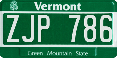 VT license plate ZJP786