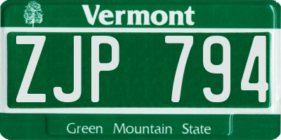 VT license plate ZJP794
