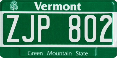 VT license plate ZJP802
