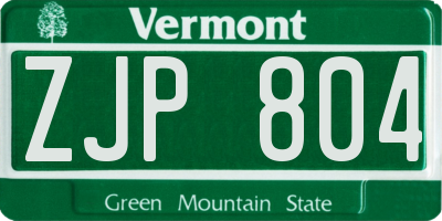 VT license plate ZJP804