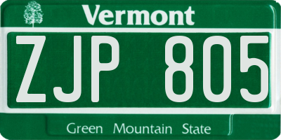 VT license plate ZJP805
