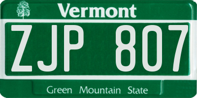 VT license plate ZJP807