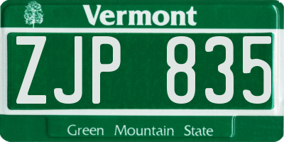 VT license plate ZJP835