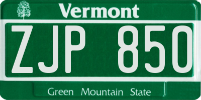 VT license plate ZJP850