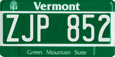 VT license plate ZJP852