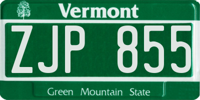 VT license plate ZJP855