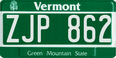 VT license plate ZJP862