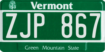 VT license plate ZJP867