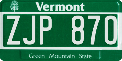 VT license plate ZJP870