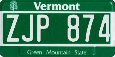 VT license plate ZJP874