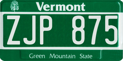 VT license plate ZJP875