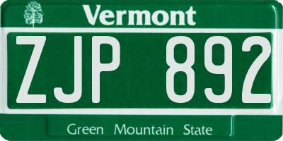 VT license plate ZJP892