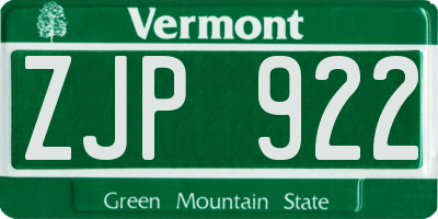 VT license plate ZJP922