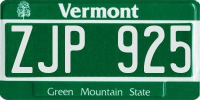 VT license plate ZJP925