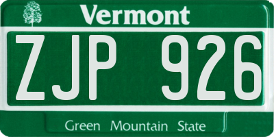 VT license plate ZJP926