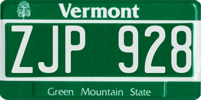 VT license plate ZJP928