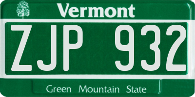 VT license plate ZJP932