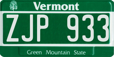 VT license plate ZJP933